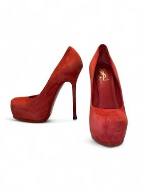 Yves Saint Laurent Red Suede Platform Heels